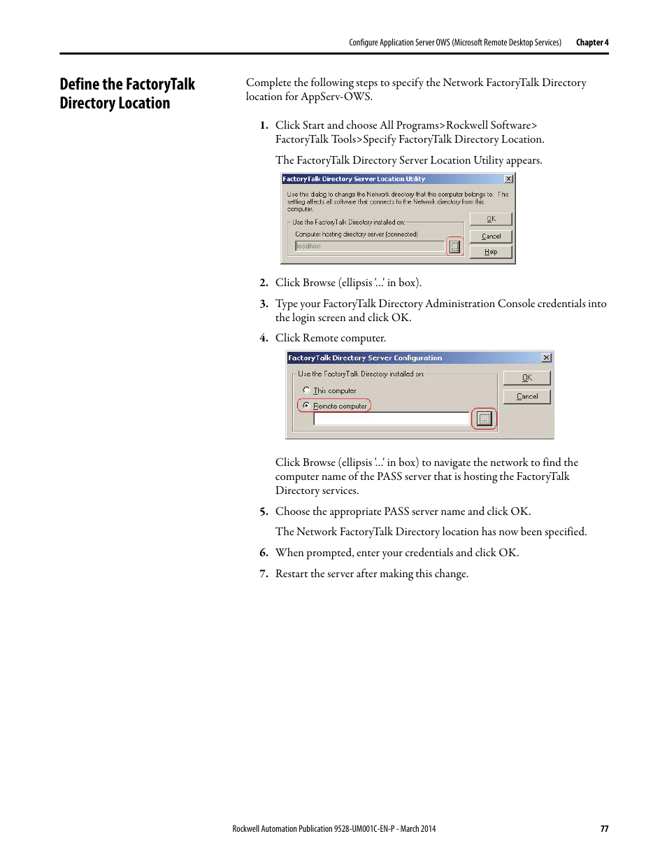 Define the factorytalk directory location | Rockwell Automation 9528-APPOWSENE Virtual Image Templates User Manual User Manual | Page 77 / 120