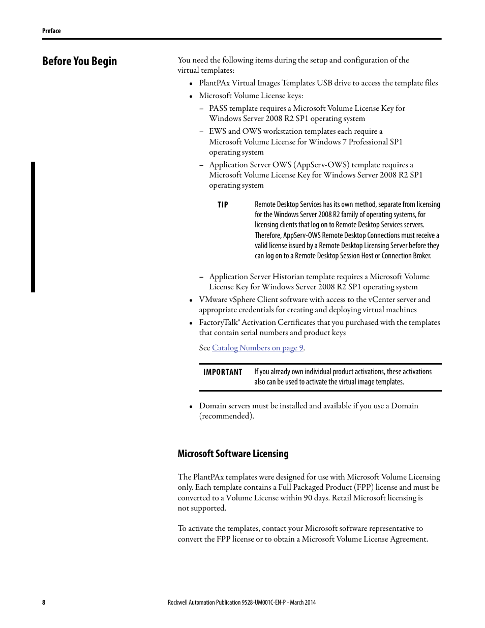 Before you begin, Microsoft software licensing | Rockwell Automation 9528-APPOWSENE Virtual Image Templates User Manual User Manual | Page 8 / 120