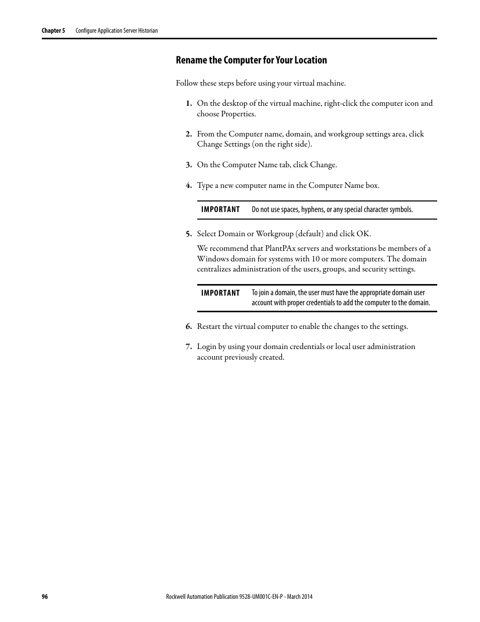 Rename the computer for your location | Rockwell Automation 9528-APPOWSENE Virtual Image Templates User Manual User Manual | Page 96 / 120
