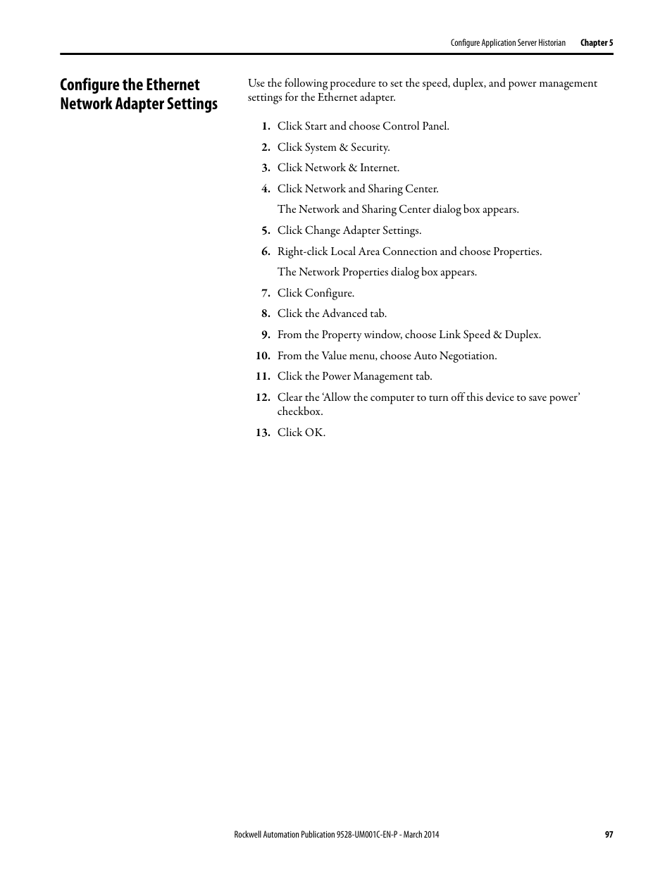 Configure the ethernet network adapter settings | Rockwell Automation 9528-APPOWSENE Virtual Image Templates User Manual User Manual | Page 97 / 120