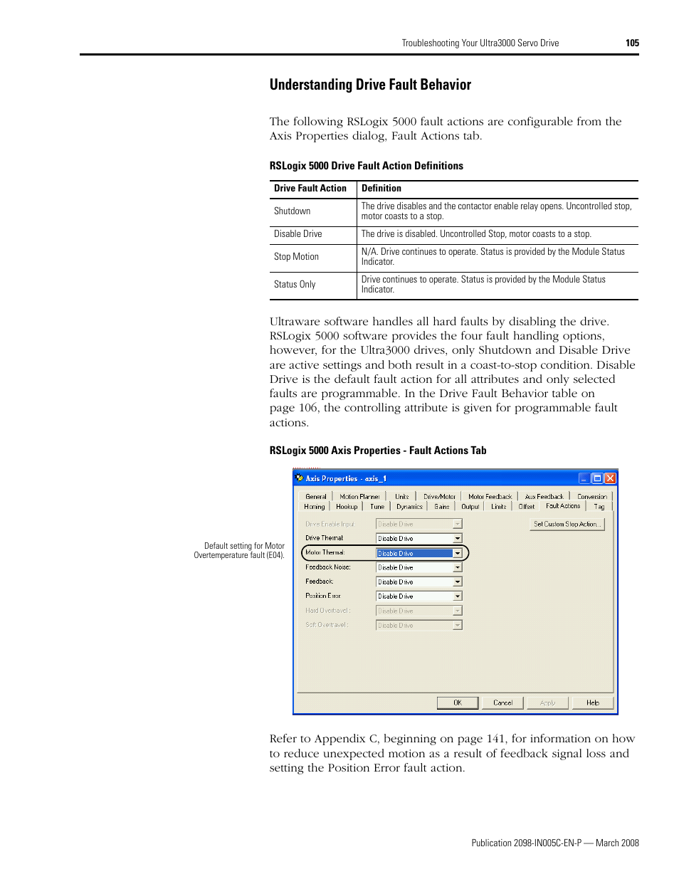 Understanding drive fault behavior | Rockwell Automation 2090 Ultra3000 Servo Drives Integration Manual User Manual | Page 105 / 180