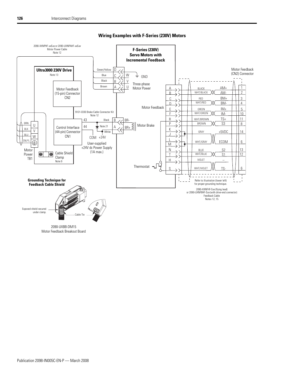 Wiring examples with f-series (230v) motors | Rockwell Automation 2090 Ultra3000 Servo Drives Integration Manual User Manual | Page 126 / 180