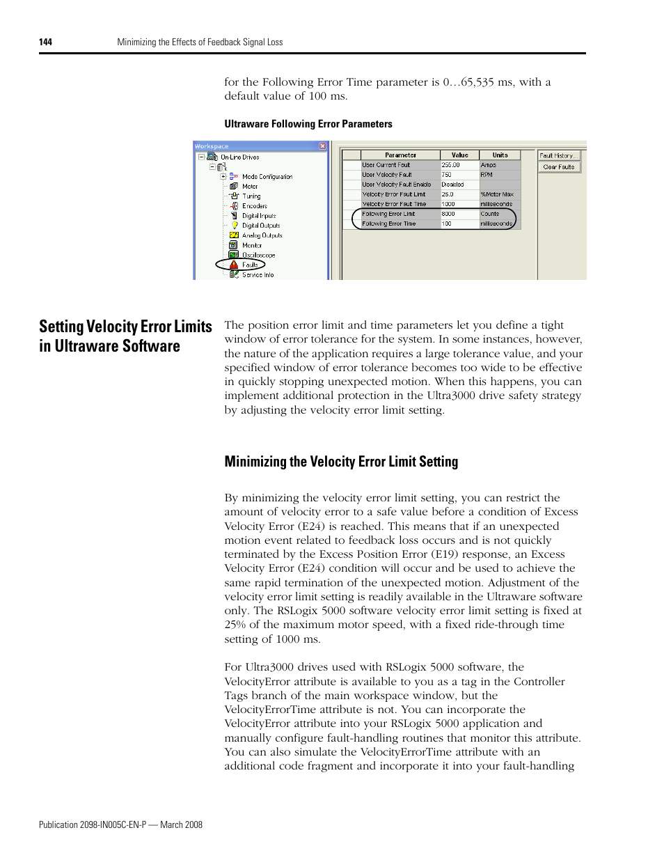 Minimizing the velocity error limit setting | Rockwell Automation 2090 Ultra3000 Servo Drives Integration Manual User Manual | Page 144 / 180