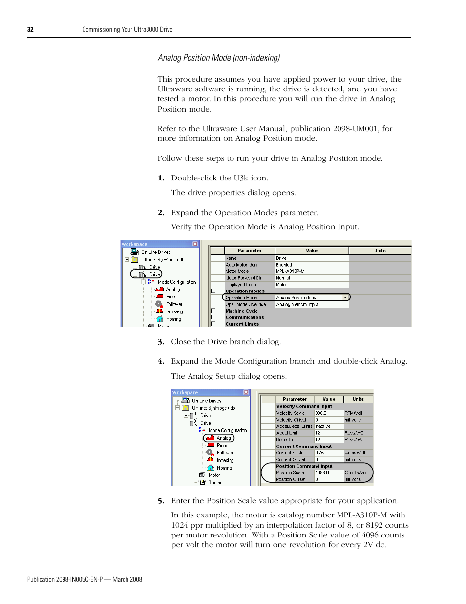 Analog position mode (non-indexing) | Rockwell Automation 2090 Ultra3000 Servo Drives Integration Manual User Manual | Page 32 / 180