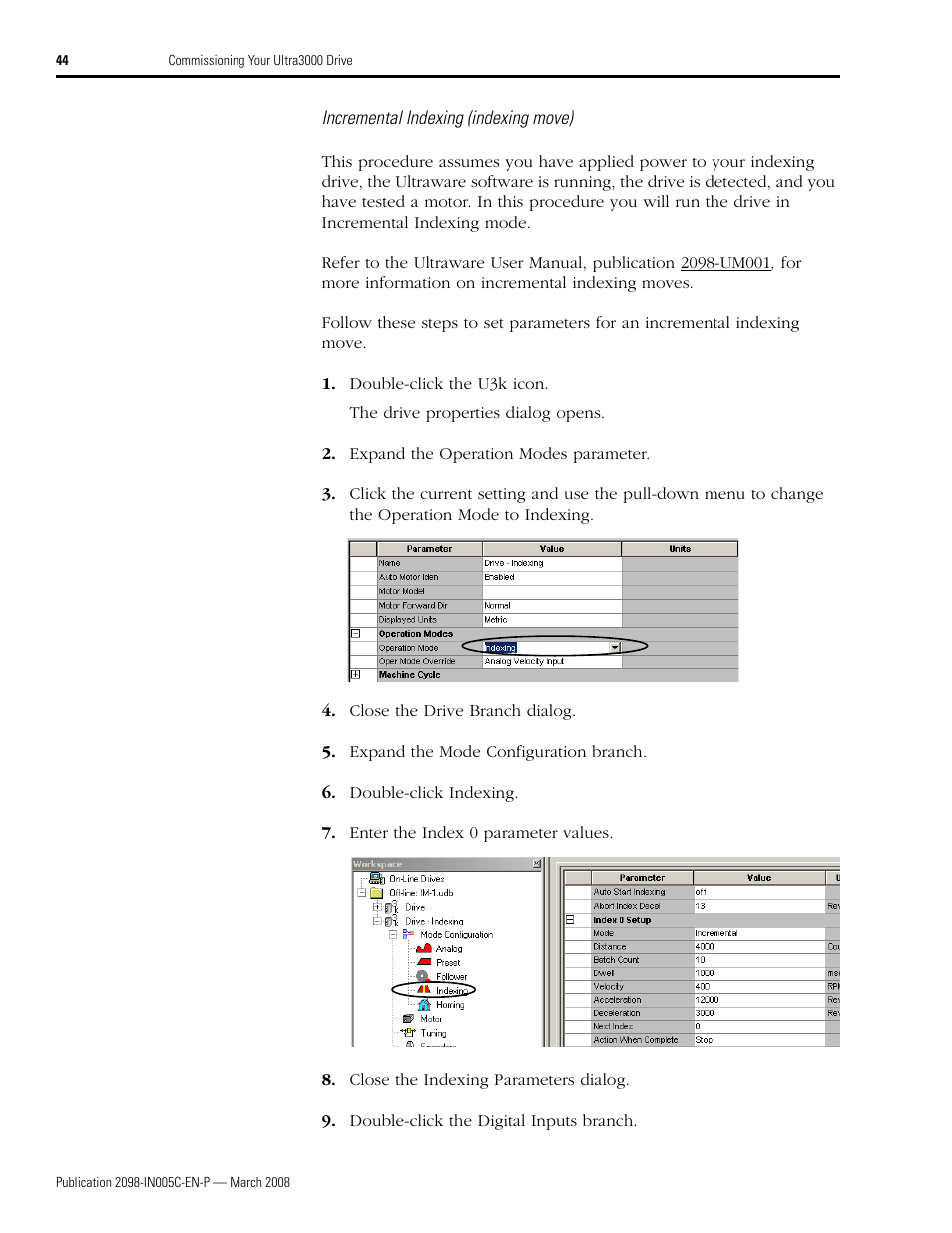 Incremental indexing (indexing move) | Rockwell Automation 2090 Ultra3000 Servo Drives Integration Manual User Manual | Page 44 / 180