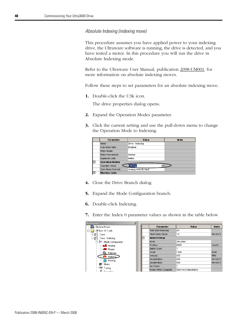 Absolute indexing (indexing move) | Rockwell Automation 2090 Ultra3000 Servo Drives Integration Manual User Manual | Page 48 / 180