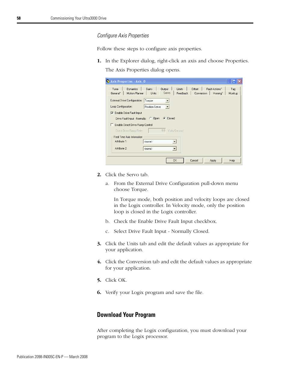 Download your program | Rockwell Automation 2090 Ultra3000 Servo Drives Integration Manual User Manual | Page 58 / 180