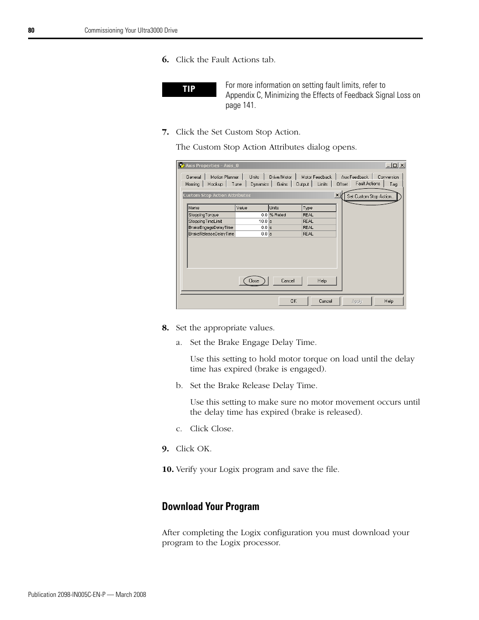 Download your program | Rockwell Automation 2090 Ultra3000 Servo Drives Integration Manual User Manual | Page 80 / 180