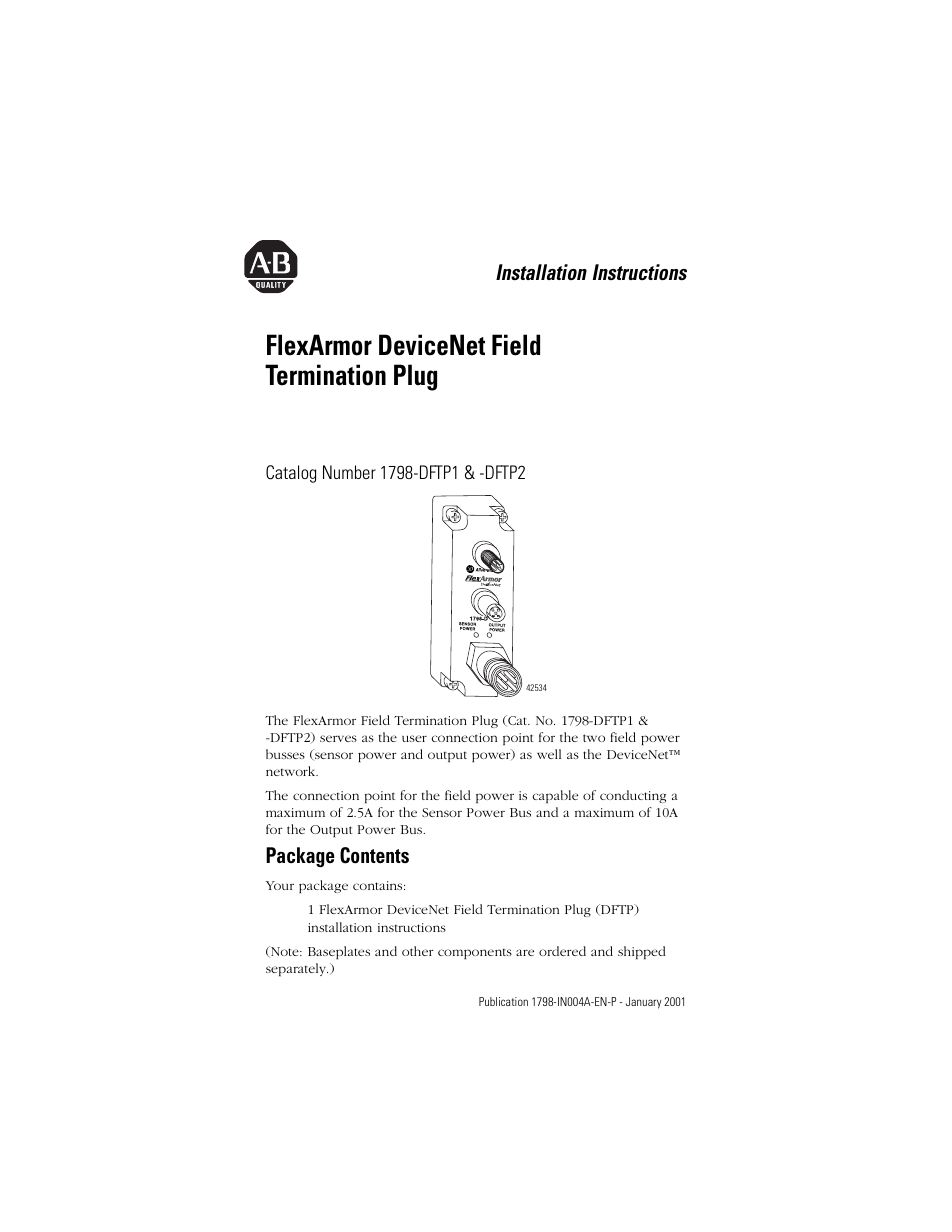 Rockwell Automation 1798-DFTP2 FlexArmor DeviceNet Field Termination Plug User Manual | 8 pages