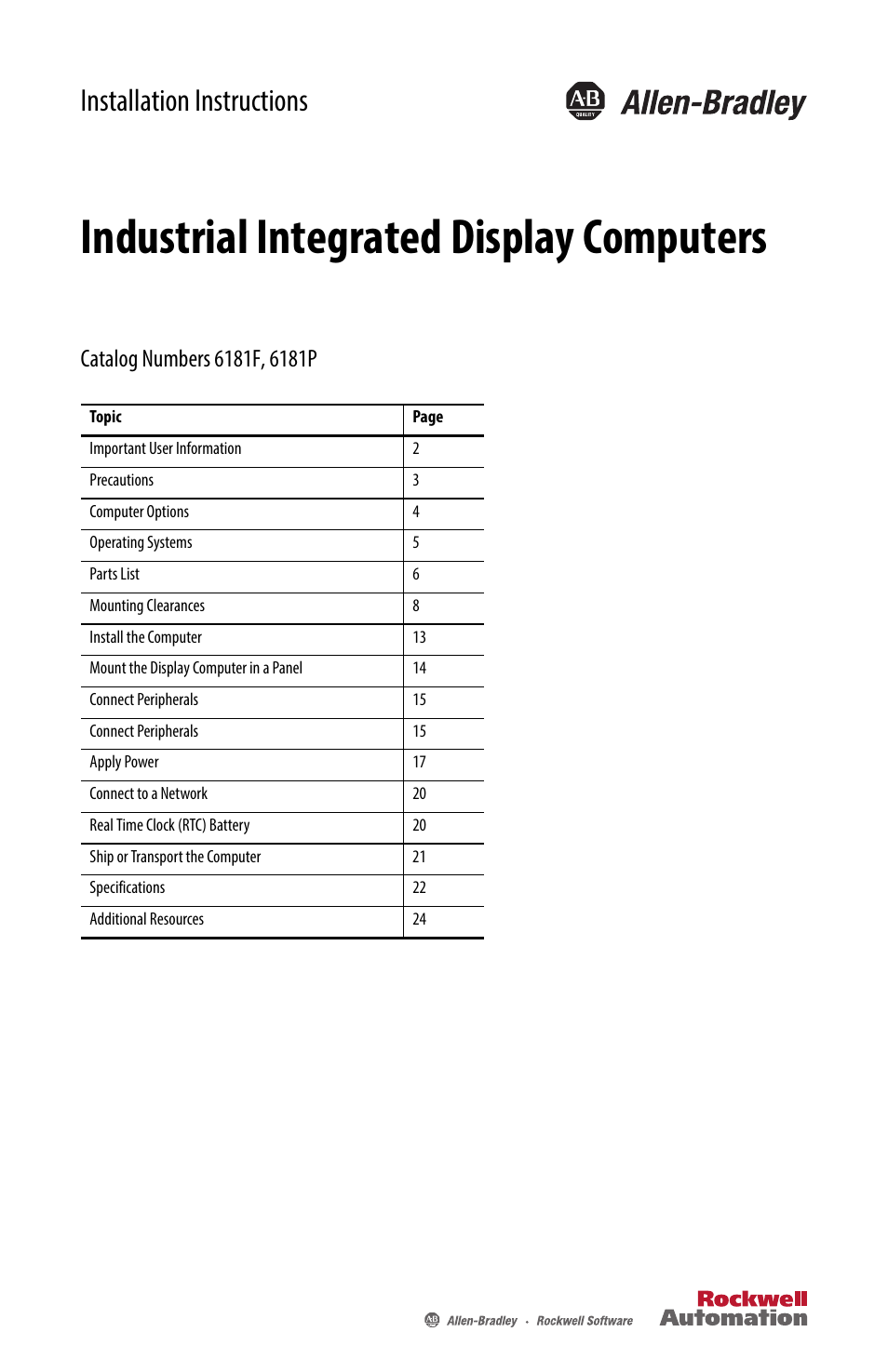 Rockwell Automation 6181F_P Series E Integrated Display Computers Installation Instructions User Manual | 24 pages