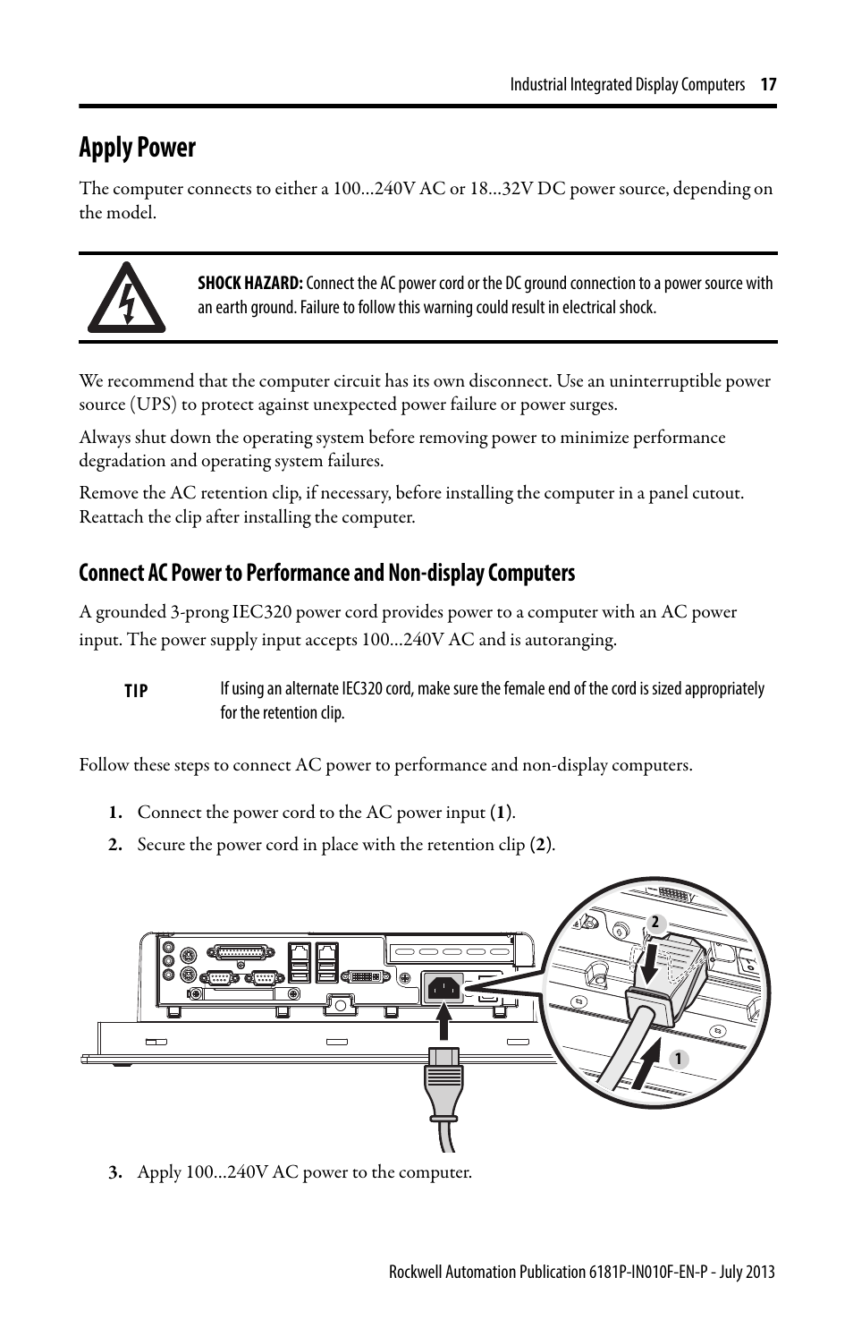 Apply power | Rockwell Automation 6181F_P Series E Integrated Display Computers Installation Instructions User Manual | Page 17 / 24
