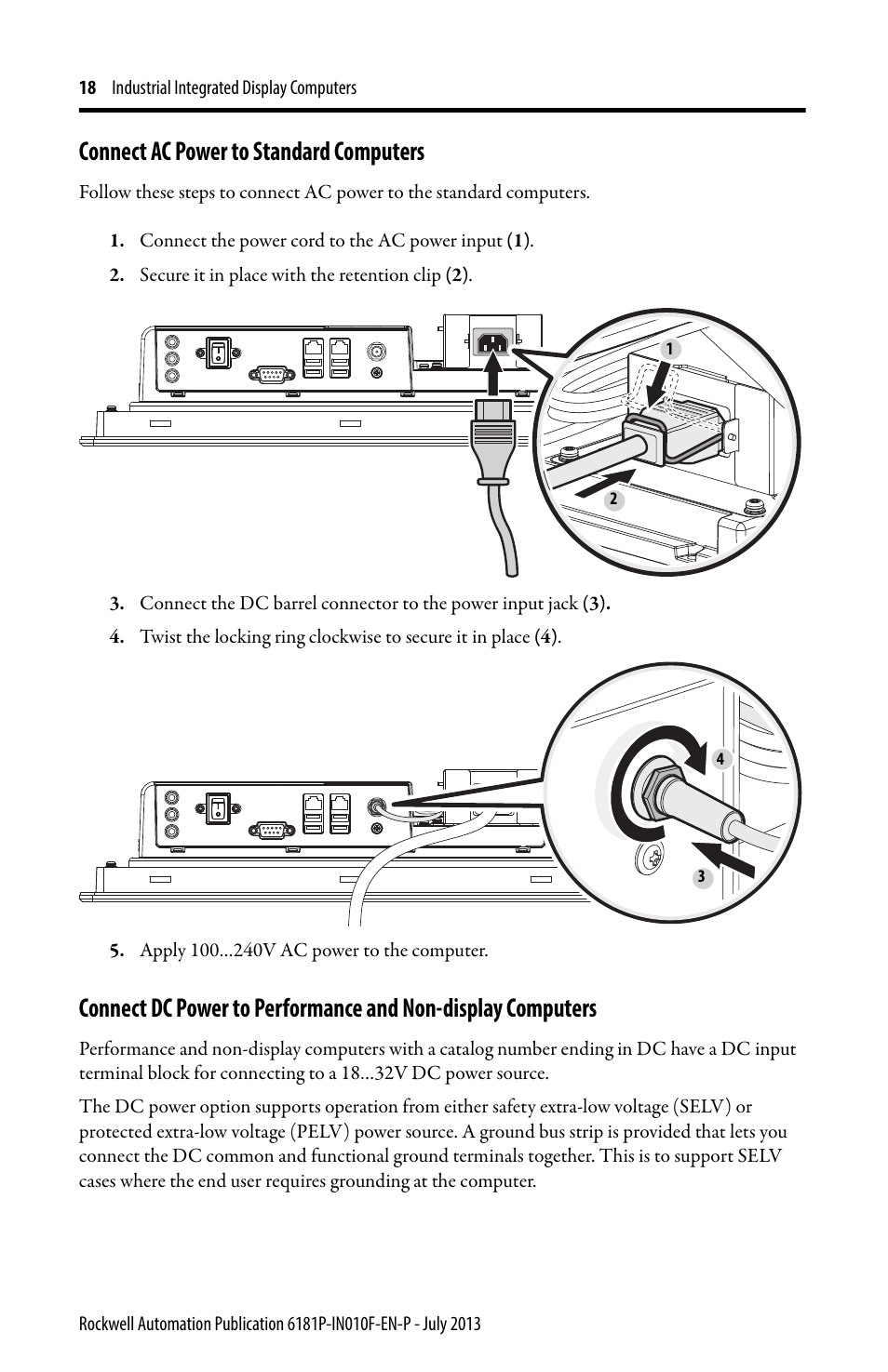 Connect ac power to standard computers | Rockwell Automation 6181F_P Series E Integrated Display Computers Installation Instructions User Manual | Page 18 / 24