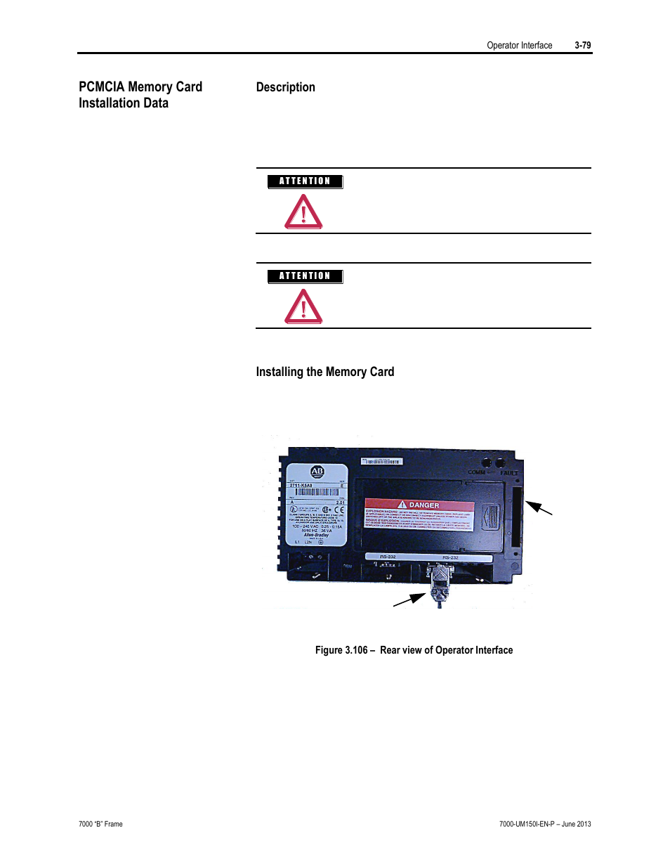 Pcmcia memory card installation data, Installation data | Rockwell Automation 7000 PowerFlex Medium Voltage AC Drive (B Frame) - Classic Control User Manual | Page 158 / 495