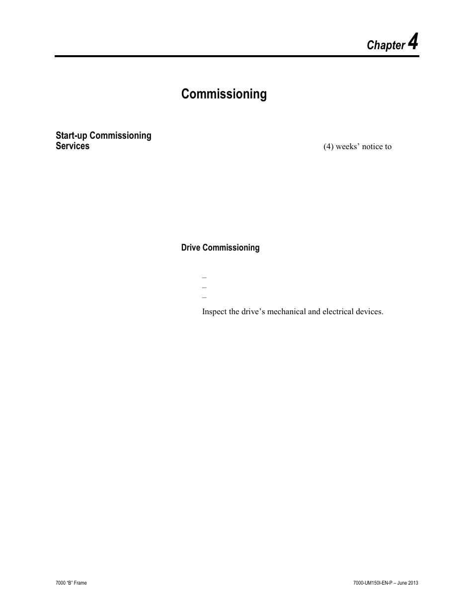 4 - commissioning, Start-up commissioning services, Commissioning | Chapter | Rockwell Automation 7000 PowerFlex Medium Voltage AC Drive (B Frame) - Classic Control User Manual | Page 160 / 495