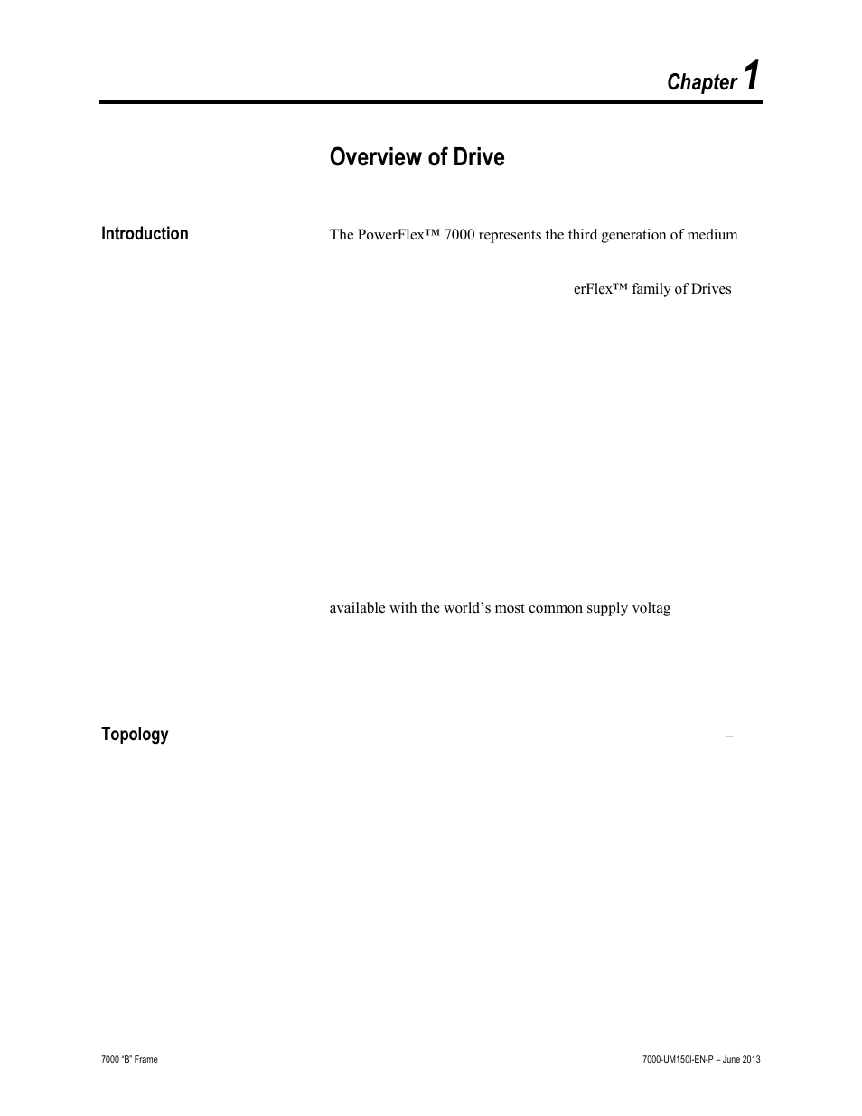 1 - overview of drive, Introduction, Topology | Overview of drive, Chapter | Rockwell Automation 7000 PowerFlex Medium Voltage AC Drive (B Frame) - Classic Control User Manual | Page 18 / 495