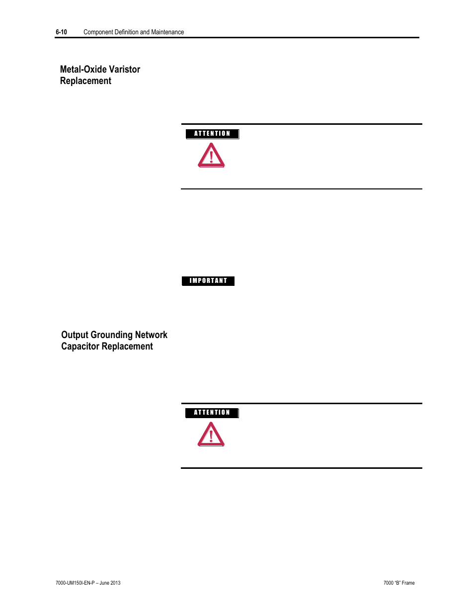 Metal-oxide varistor replacement, Output grounding networkcapacitor replacement | Rockwell Automation 7000 PowerFlex Medium Voltage AC Drive (B Frame) - Classic Control User Manual | Page 300 / 495