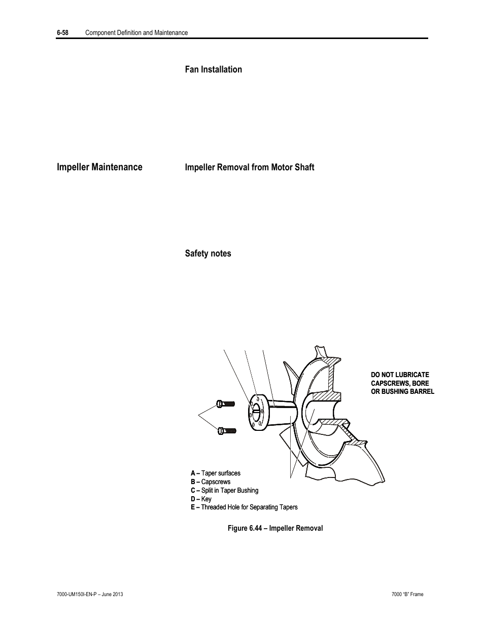 Impeller maintenance | Rockwell Automation 7000 PowerFlex Medium Voltage AC Drive (B Frame) - Classic Control User Manual | Page 348 / 495