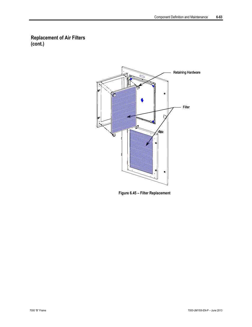 Replacement of air filters (cont.) | Rockwell Automation 7000 PowerFlex Medium Voltage AC Drive (B Frame) - Classic Control User Manual | Page 353 / 495