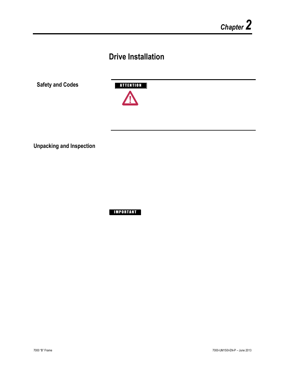 2 - drive installation, Safety and codes, Unpacking and inspection | Drive installation, Chapter | Rockwell Automation 7000 PowerFlex Medium Voltage AC Drive (B Frame) - Classic Control User Manual | Page 36 / 495