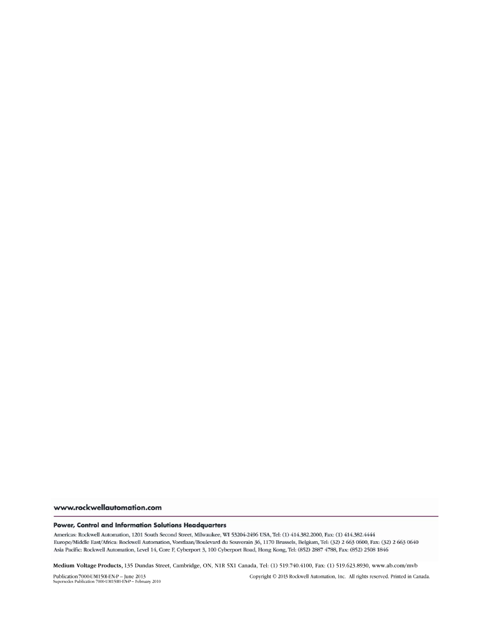 Back cover | Rockwell Automation 7000 PowerFlex Medium Voltage AC Drive (B Frame) - Classic Control User Manual | Page 495 / 495