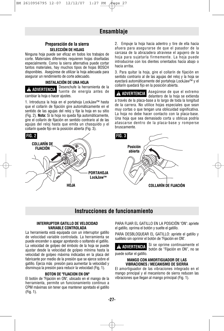 Ensamblaje, Instrucciones de funcionamiento | Bosch RS35 User Manual | Page 27 / 32