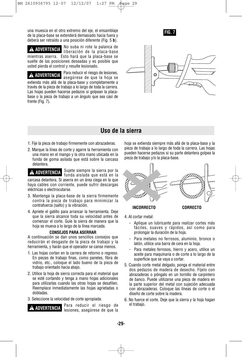 Uso de la sierra | Bosch RS35 User Manual | Page 29 / 32