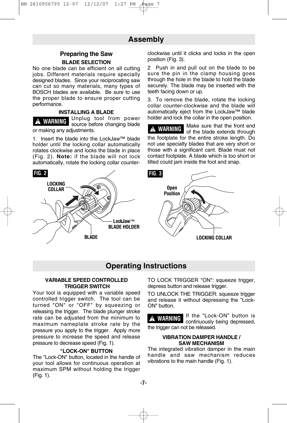 Assembly, Operating instructions | Bosch RS35 User Manual | Page 7 / 32