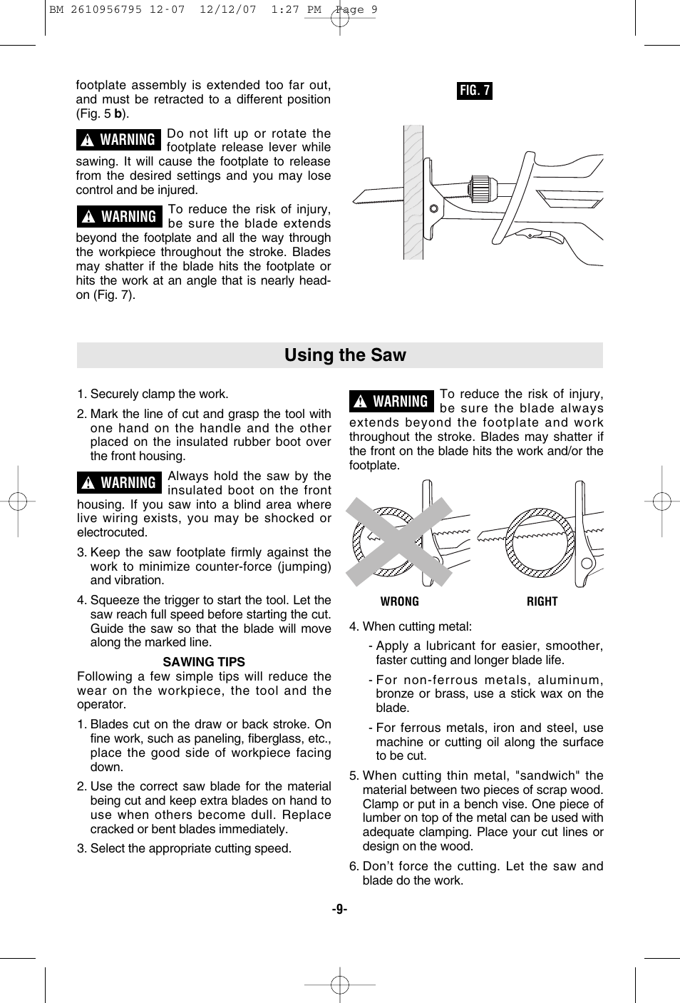 Using the saw | Bosch RS35 User Manual | Page 9 / 32