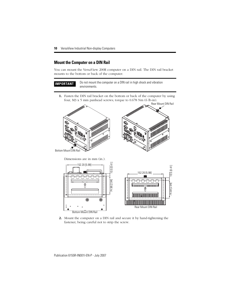 Mount the computer on a din rail | Rockwell Automation 6155R 200R VersaView Industrial Non-display Computers User Manual | Page 10 / 24