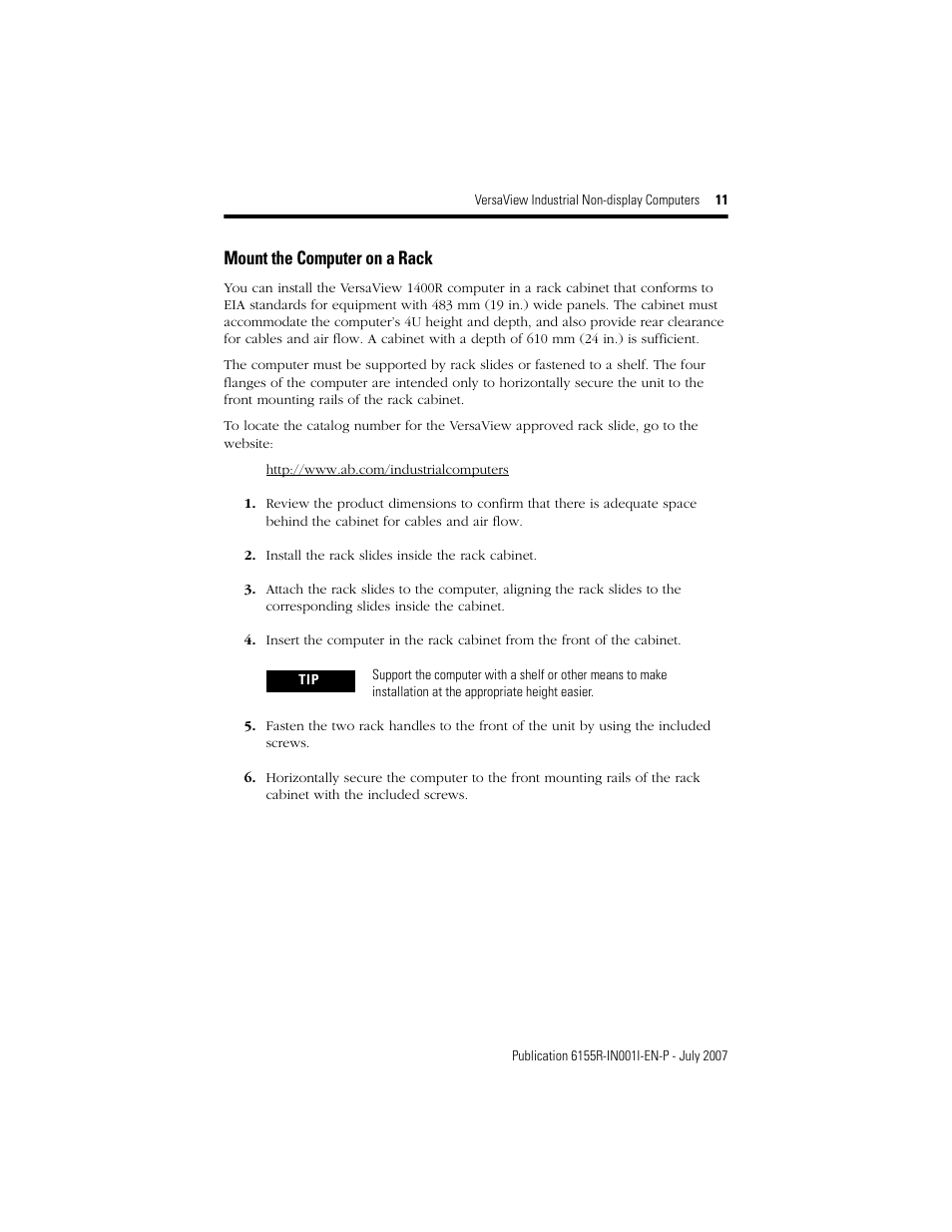 Mount the computer on a rack | Rockwell Automation 6155R 200R VersaView Industrial Non-display Computers User Manual | Page 11 / 24