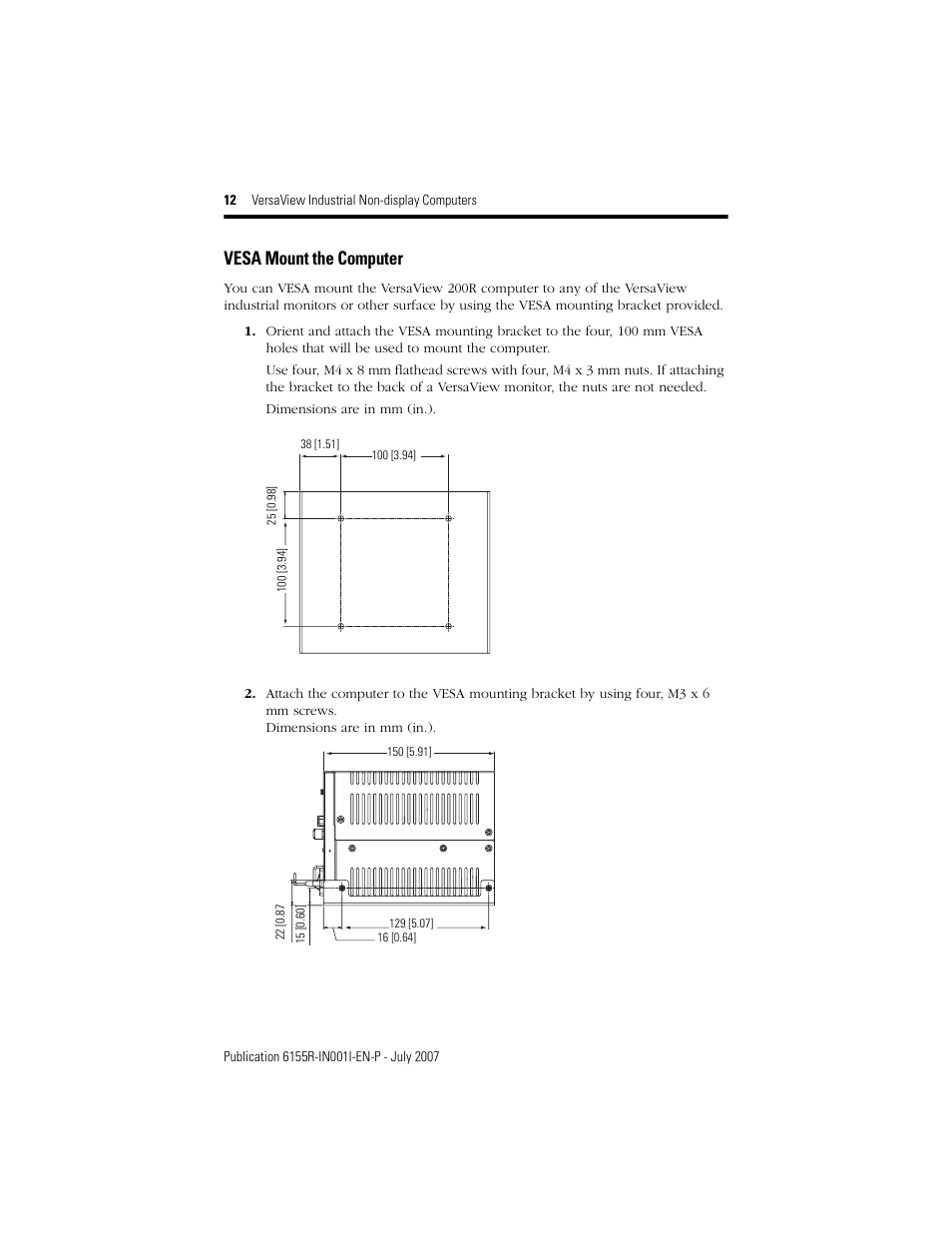 Vesa mount the computer | Rockwell Automation 6155R 200R VersaView Industrial Non-display Computers User Manual | Page 12 / 24