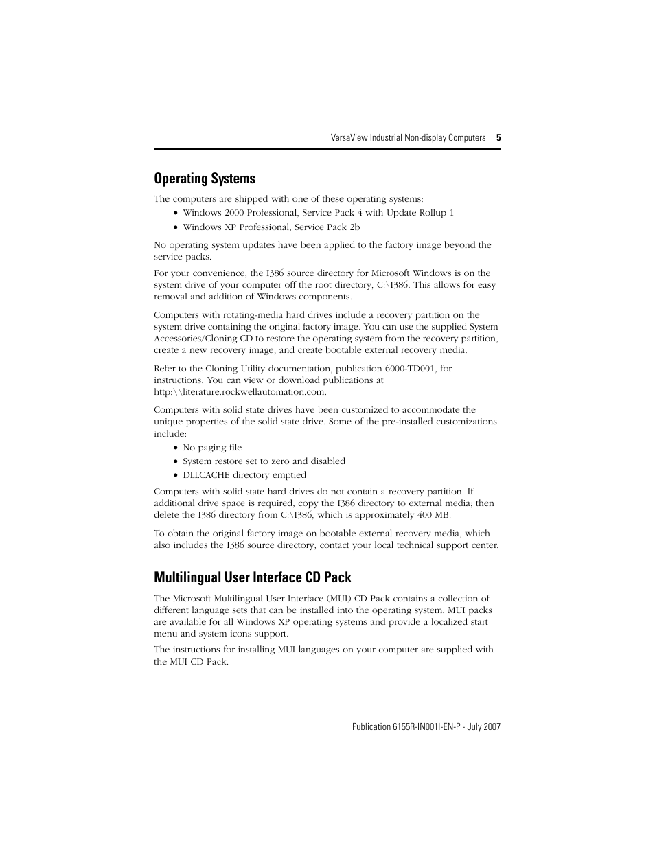 Operating systems, Multilingual user interface cd pack | Rockwell Automation 6155R 200R VersaView Industrial Non-display Computers User Manual | Page 5 / 24
