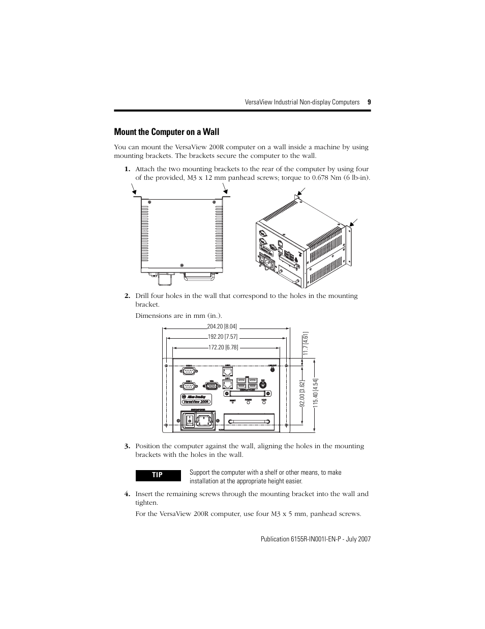 Mount the computer on a wall | Rockwell Automation 6155R 200R VersaView Industrial Non-display Computers User Manual | Page 9 / 24