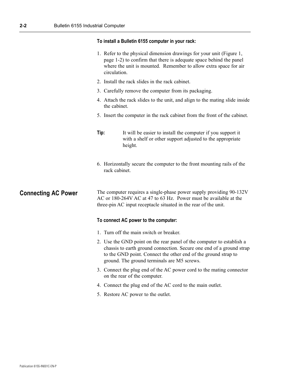 Connecting ac power | Rockwell Automation 6155 Industrial Computer Installation User Manual | Page 10 / 27
