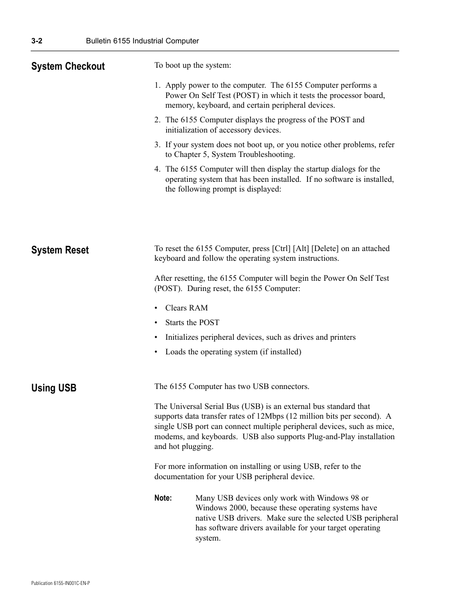 Using usb system reset, System checkout | Rockwell Automation 6155 Industrial Computer Installation User Manual | Page 14 / 27