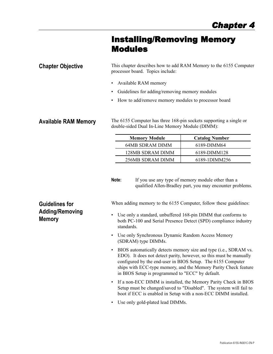 4 - installing/removing memory modules | Rockwell Automation 6155 Industrial Computer Installation User Manual | Page 15 / 27