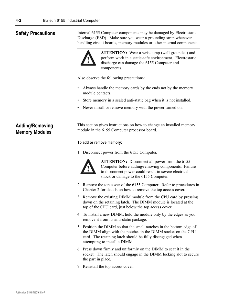 Safety precautions | Rockwell Automation 6155 Industrial Computer Installation User Manual | Page 16 / 27