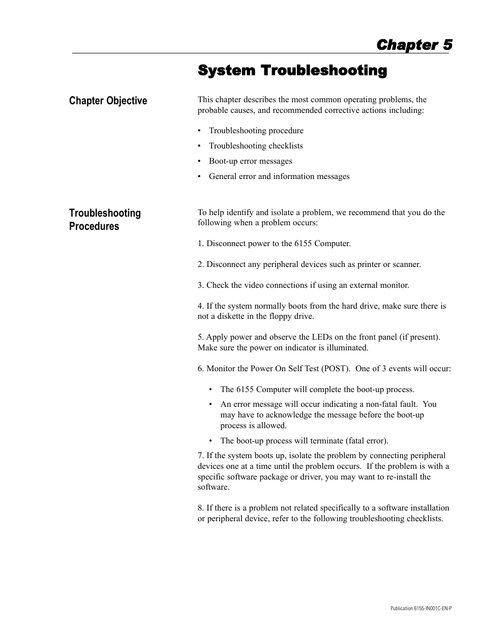 5 - system troubleshooting, Chapter 5 system troubleshooting | Rockwell Automation 6155 Industrial Computer Installation User Manual | Page 17 / 27