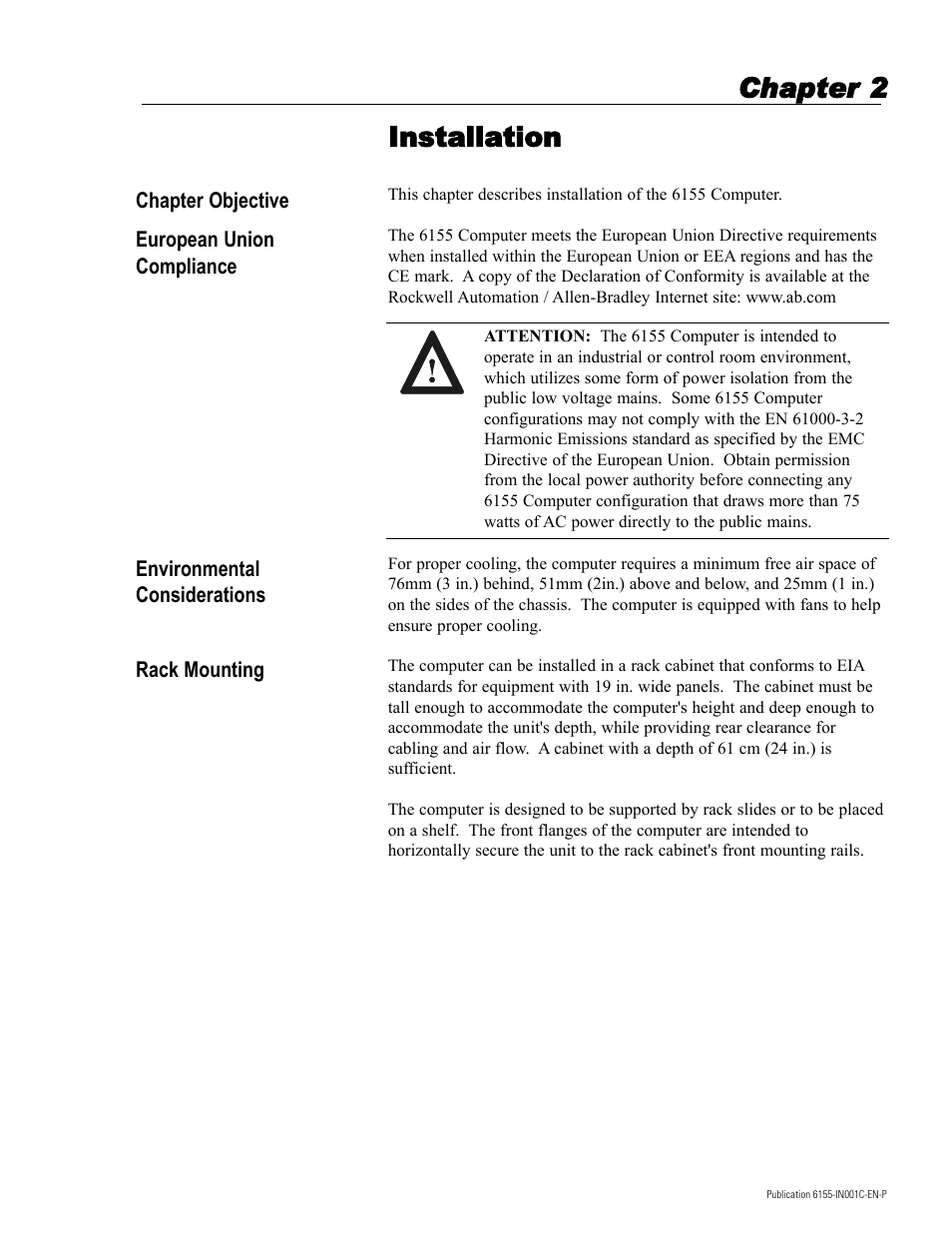 2 - installation, Chapter 2 installation | Rockwell Automation 6155 Industrial Computer Installation User Manual | Page 9 / 27