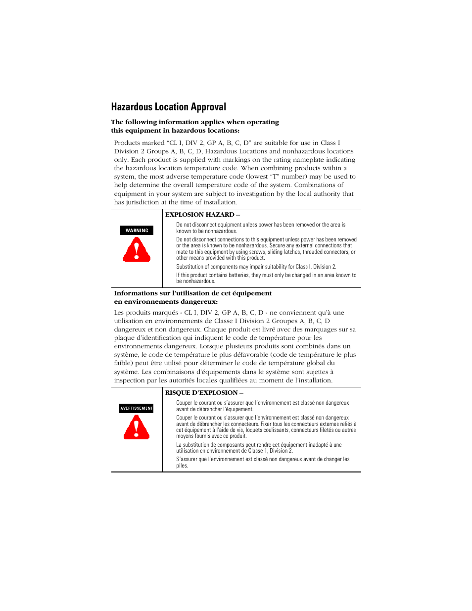 Hazardous location approval | Rockwell Automation 9904-RPFM ControlNet Modular Repeater Medium-distance Fiber Module Installation Instructio User Manual | Page 16 / 16