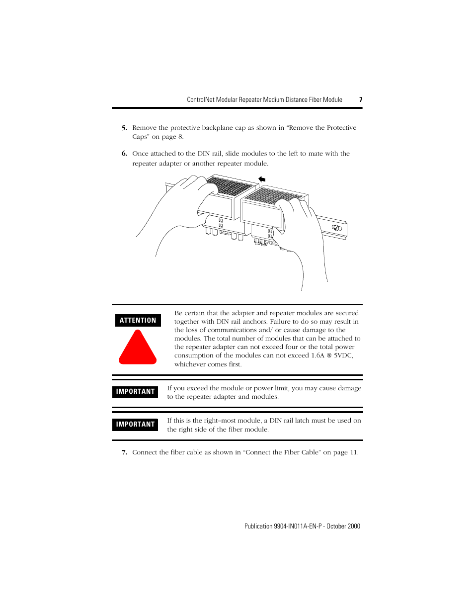 Rockwell Automation 9904-RPFM ControlNet Modular Repeater Medium-distance Fiber Module Installation Instructio User Manual | Page 7 / 16