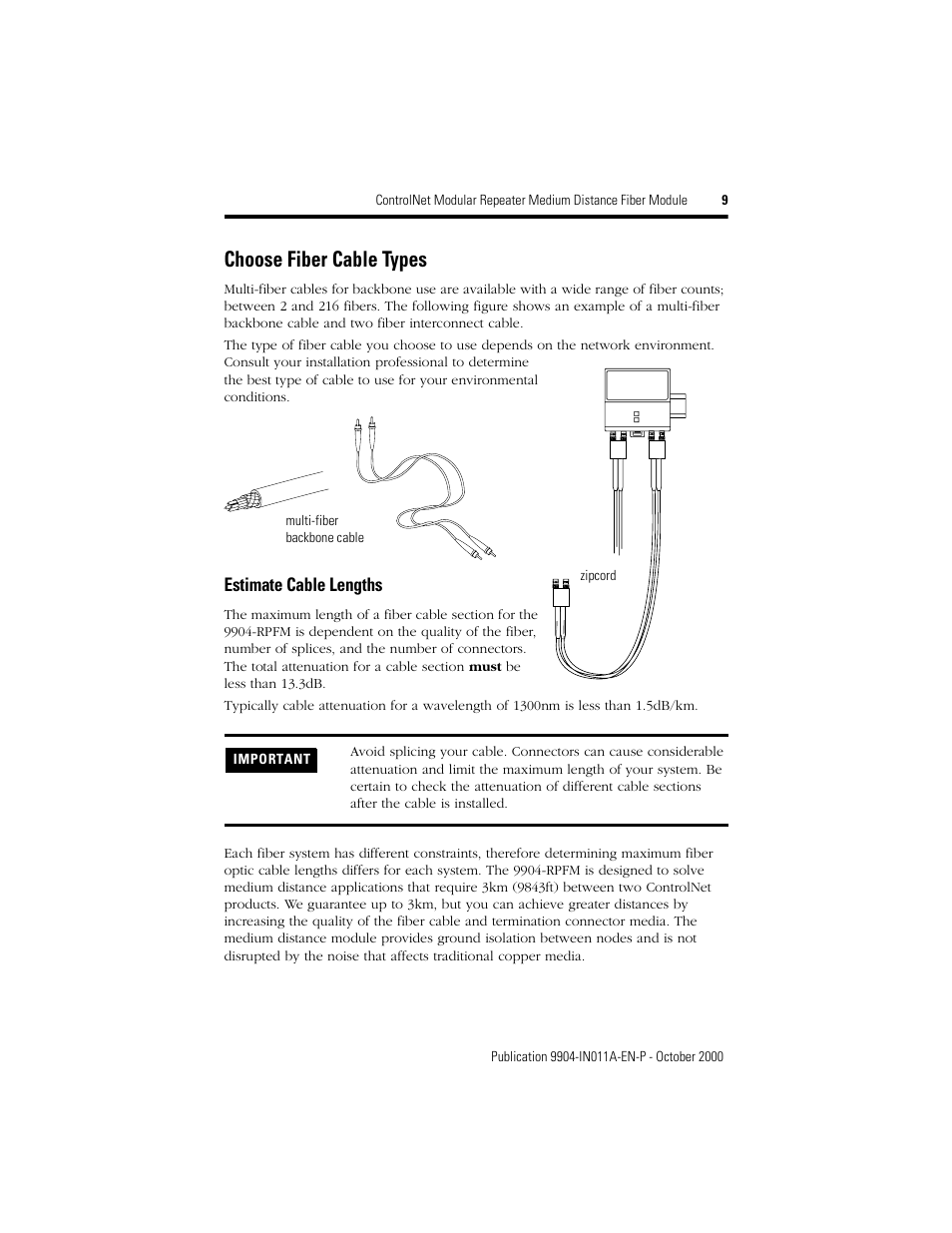 Choose fiber cable types, Estimate cable lengths | Rockwell Automation 9904-RPFM ControlNet Modular Repeater Medium-distance Fiber Module Installation Instructio User Manual | Page 9 / 16