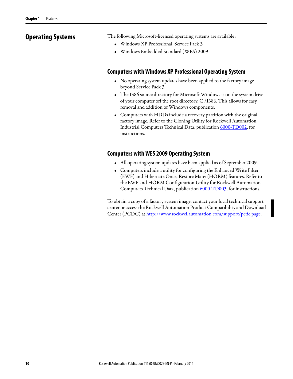 Operating systems, Computers with wes 2009 operating system | Rockwell Automation 6155F-NPWEDC Compact Non-display Computer User Manual | Page 10 / 56