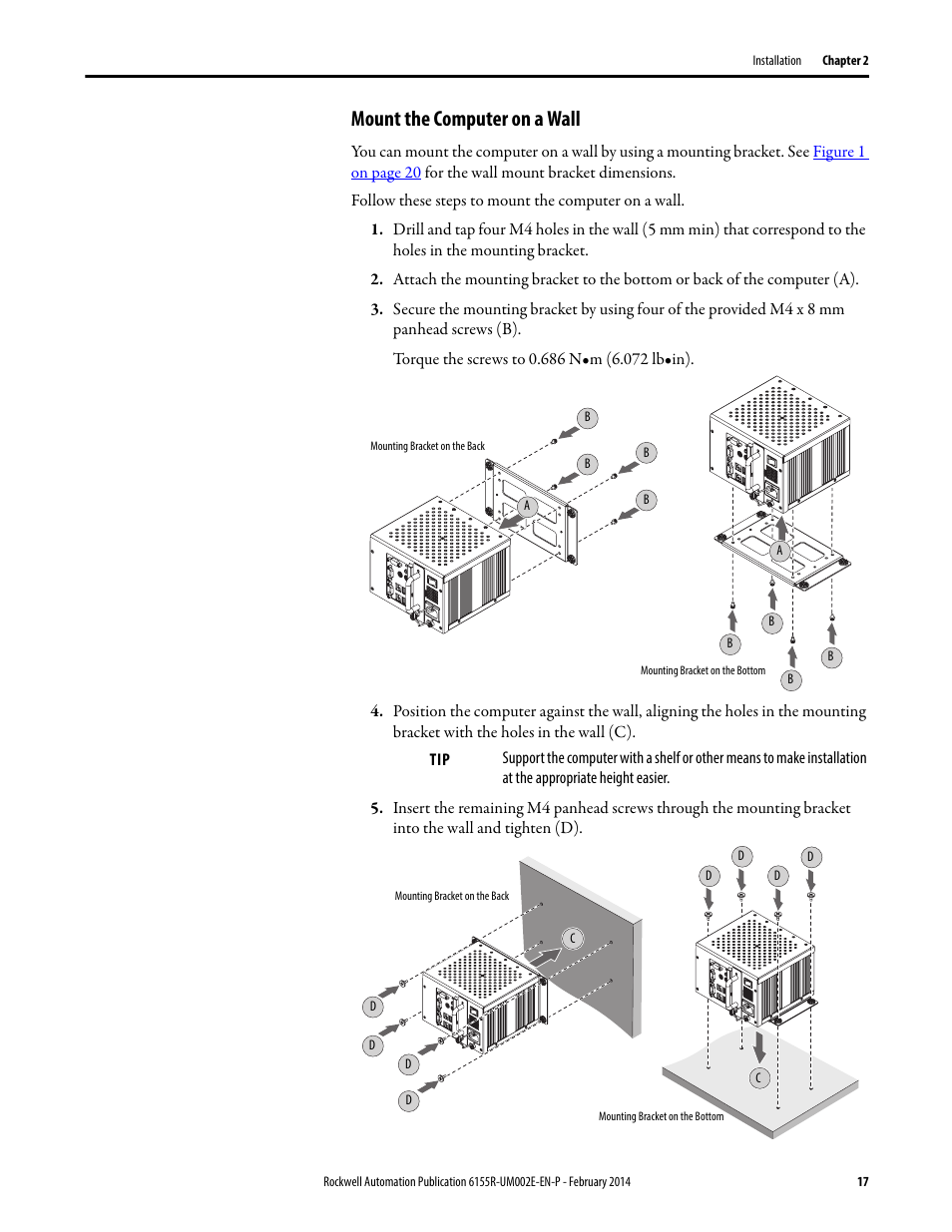 Mount the computer on a wall | Rockwell Automation 6155F-NPWEDC Compact Non-display Computer User Manual | Page 17 / 56