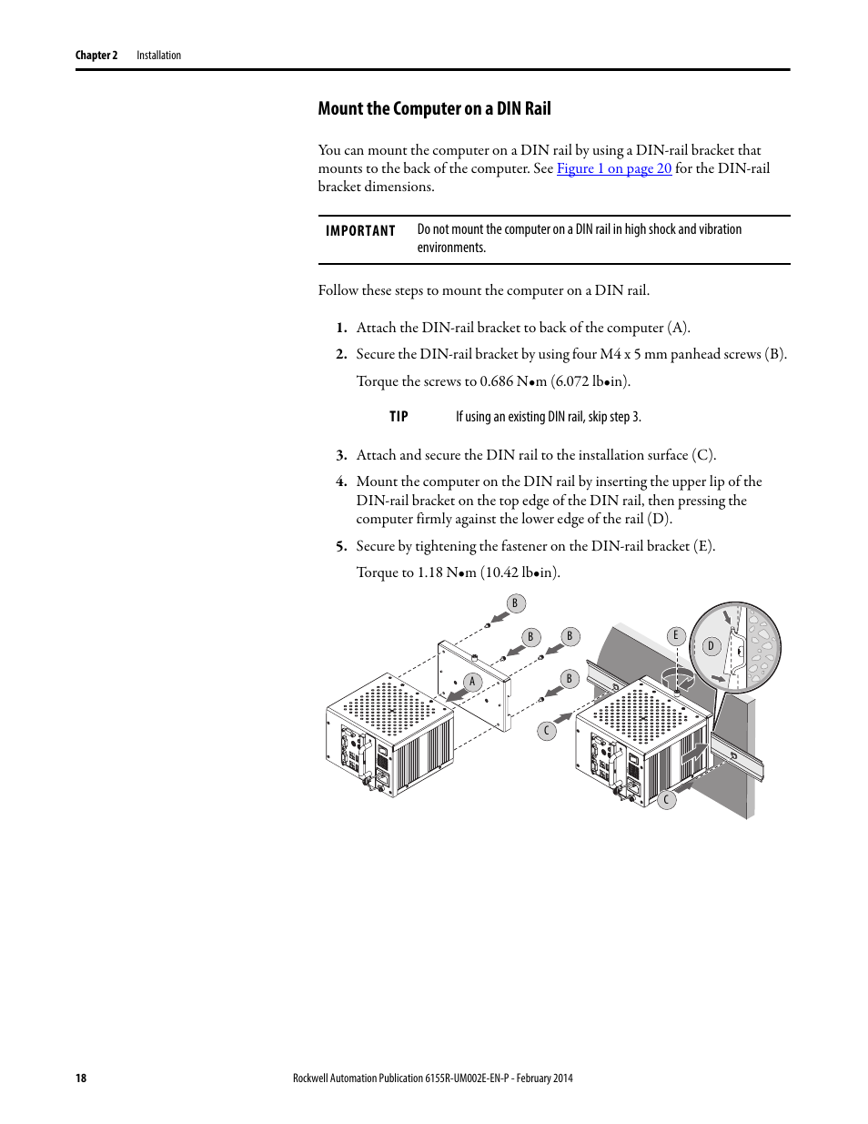 Mount the computer on a din rail | Rockwell Automation 6155F-NPWEDC Compact Non-display Computer User Manual | Page 18 / 56
