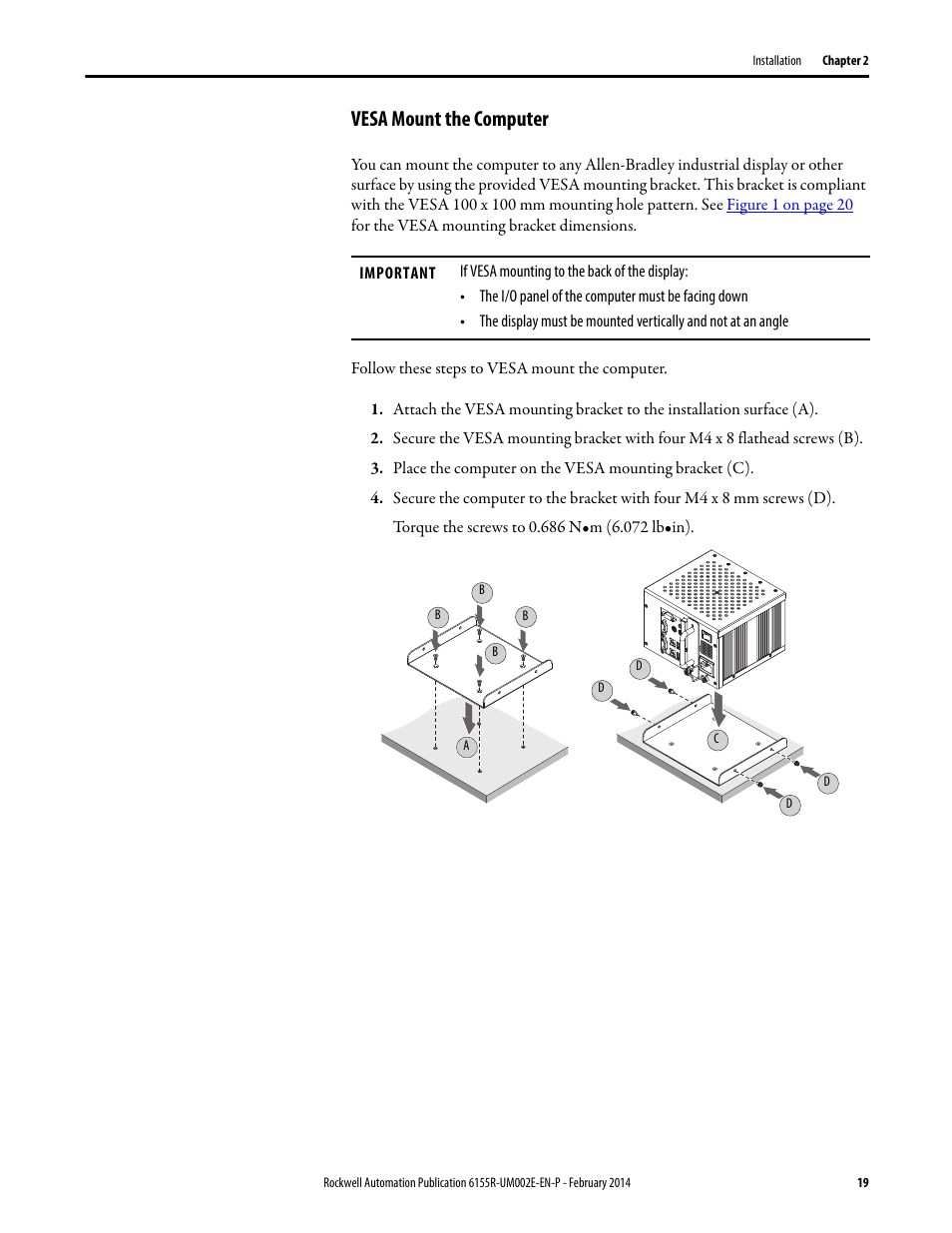 Vesa mount the computer | Rockwell Automation 6155F-NPWEDC Compact Non-display Computer User Manual | Page 19 / 56