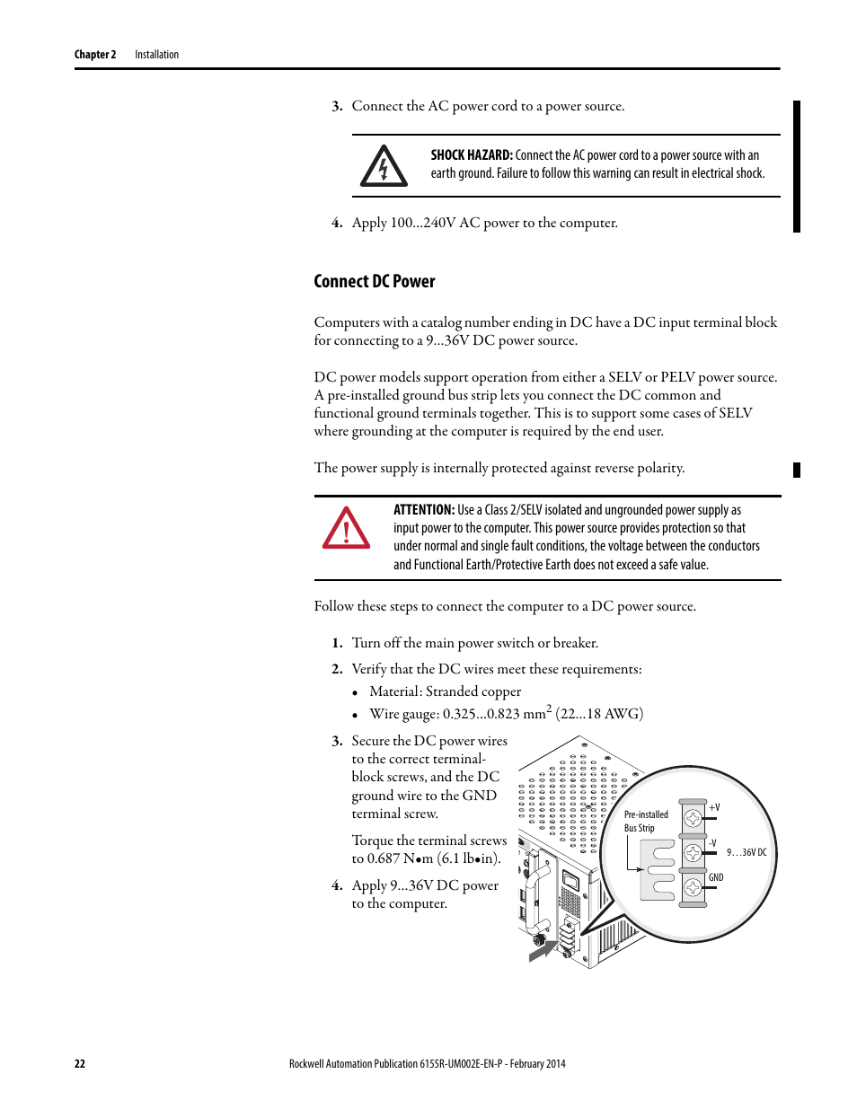 Connect dc power | Rockwell Automation 6155F-NPWEDC Compact Non-display Computer User Manual | Page 22 / 56