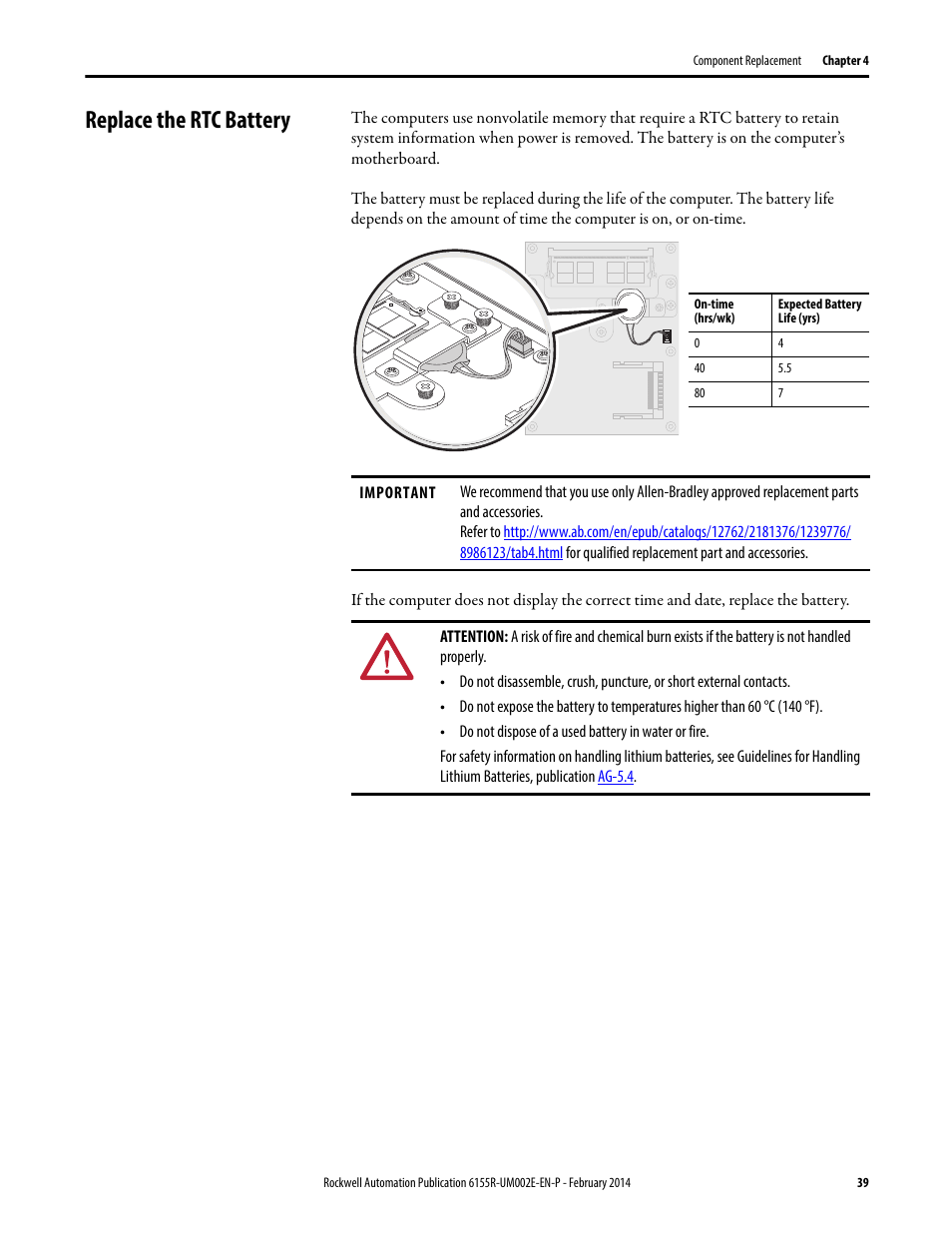 Replace the rtc battery | Rockwell Automation 6155F-NPWEDC Compact Non-display Computer User Manual | Page 39 / 56