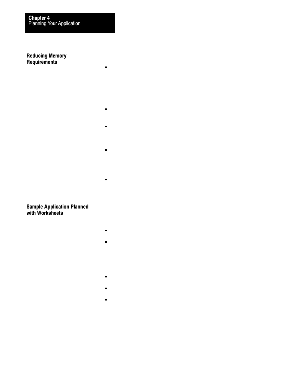 Reducing memory requirements, Sample application planned with worksheets, 4ć26 | Rockwell Automation 2711 PANELBUILDER SOFTWARE USER MANUAL User Manual | Page 101 / 468