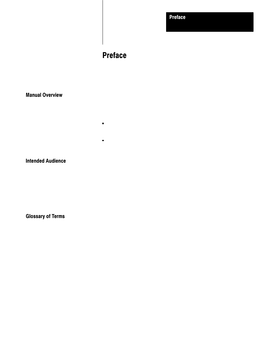 Preface, Manual overview, Intended audience | Glossary of terms | Rockwell Automation 2711 PANELBUILDER SOFTWARE USER MANUAL User Manual | Page 11 / 468